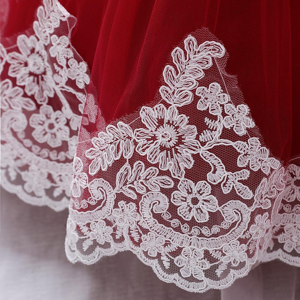 Rochie de botez cu mânecă lungă și bumbată pentru fete, model prințesă, din dantelă