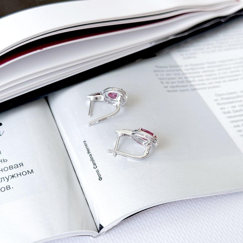 Silver Earrings with Natural Ruby 4.846ct, Cubic Zirconia (2165231)