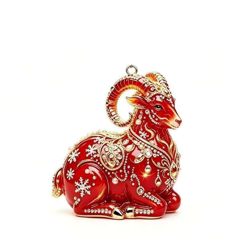 2D Flat Goat Hanging Ornament Acrylic Shining Goat Pendant Simulation Artificial Rhinestone Christmas Tree Ornament Bag Charms