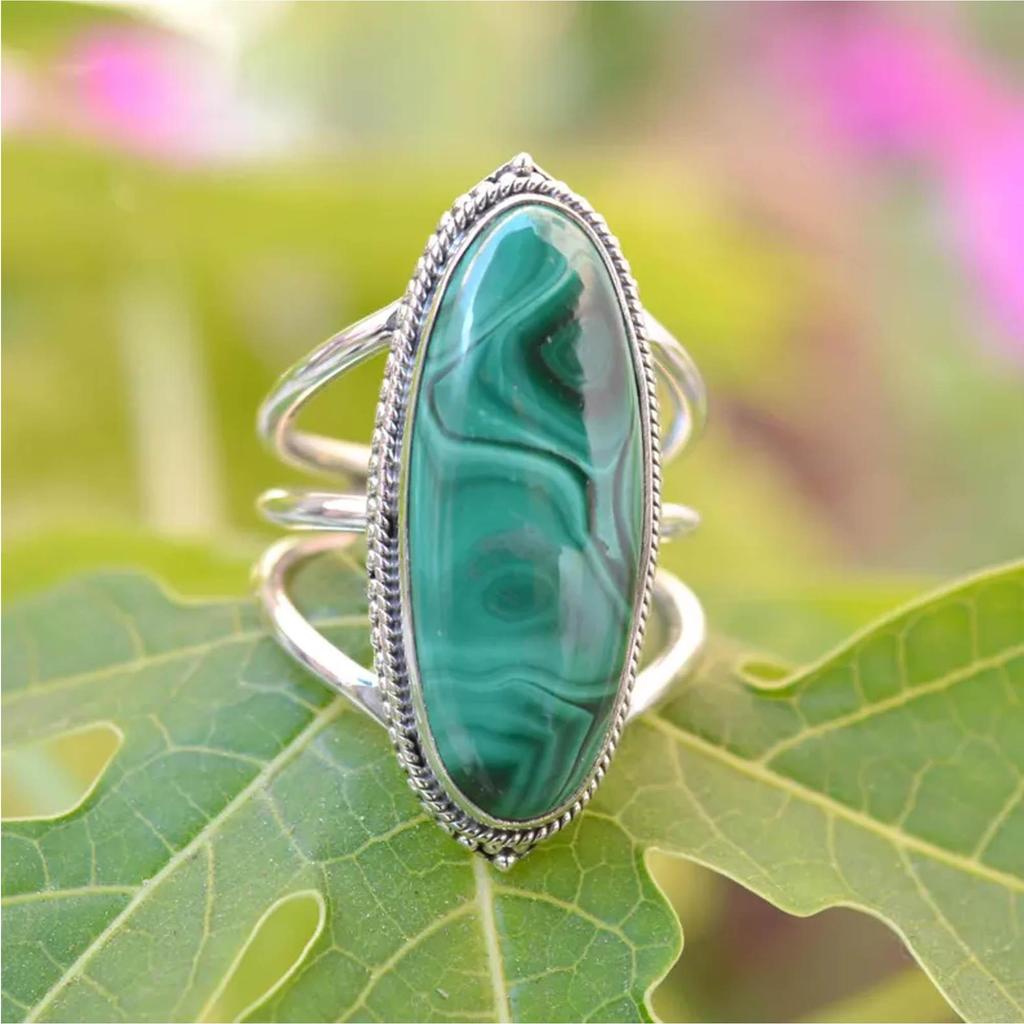Malachite 925 Sterling Silver Ring – Handmade Gemstone Jewelry