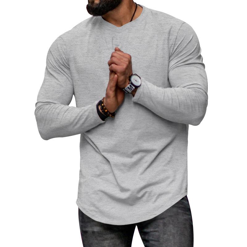 Autumn Winter Tops Fashion Men's T-shirt Long Sleeved Casual Round Neck Solid Color Top Base T-shirt
