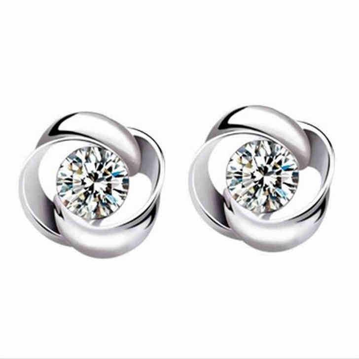 Розовые вращающиеся серьги-гвоздики «Четырехлистник любви» для женщин алмаз/белый