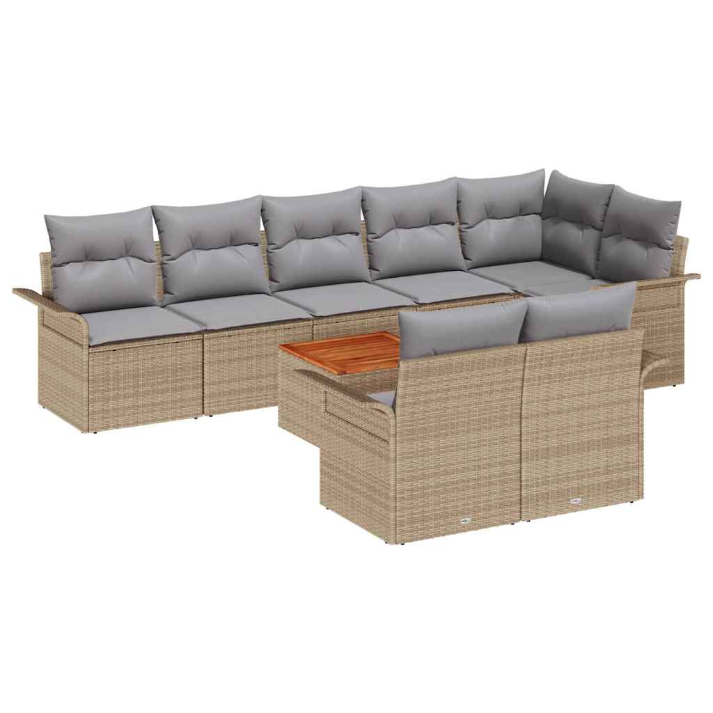9 Piece Beige Garden Sofa Set with Cushions