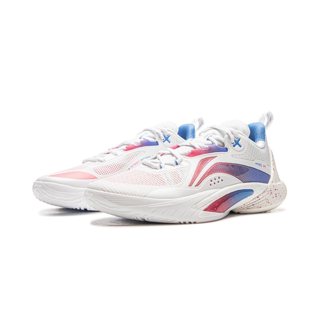 New LiNing Speed 10 Cushioning, Wear Resistant Low Top Basketball Shoes Men's White Pink Blue ABAT085-76