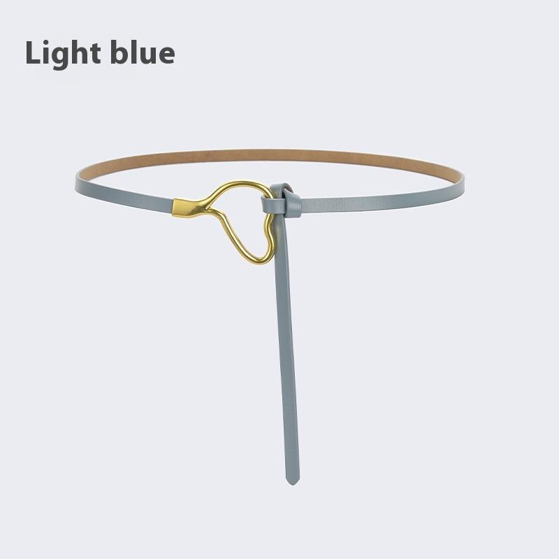 Curea de piele pentru femei cu decorațiune înnodată cu cămașă de rochie, simplă și versatilă, piele de vacă pură, curea subțire