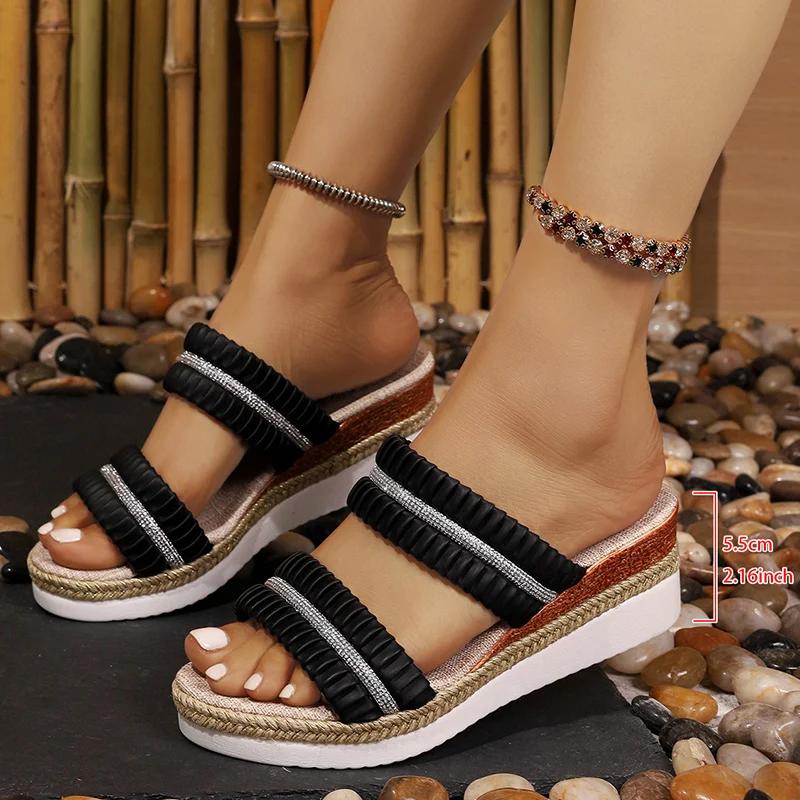 Fashion Fashion Women's Wedge Sandals Thick Sole Crystal Decor Platform Slippers Woman Summer Lightweight Non Slip Beach Sandalias Mujer