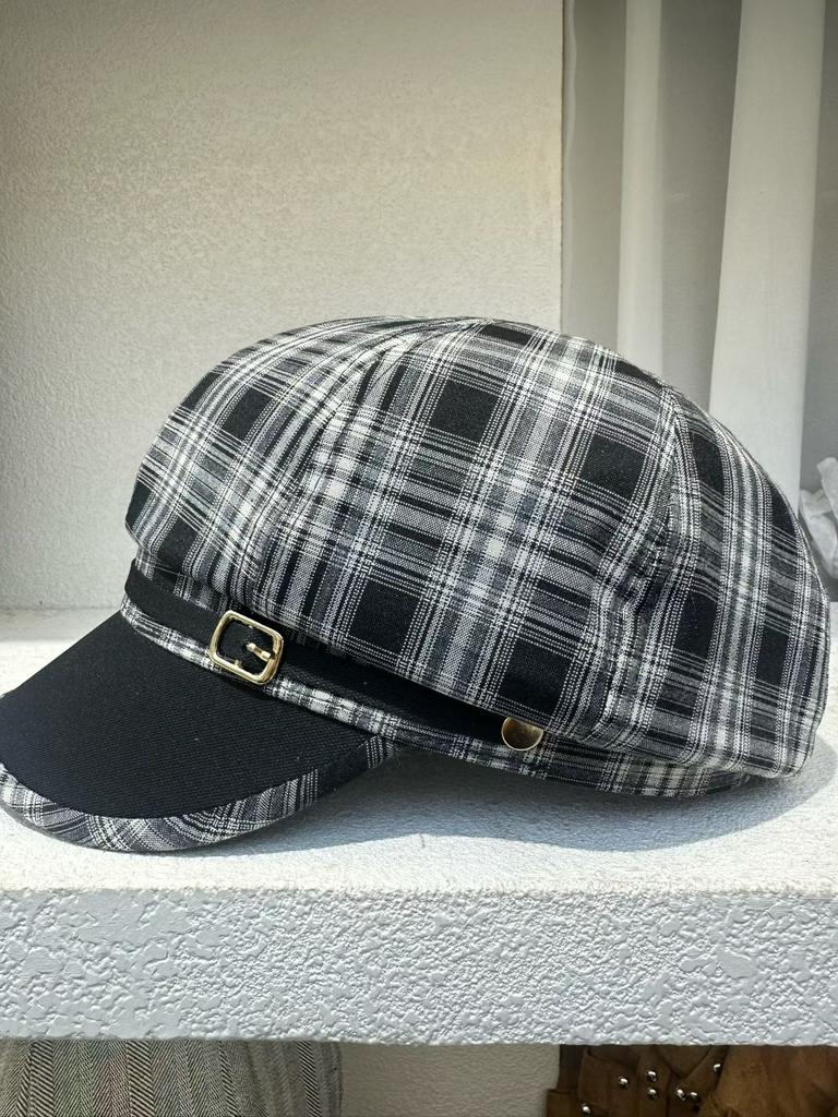 Retro High-end Textured Plaid Octagonal Hat, Suitable for All Seasons, Leisure Travel Versatile Belt, Neutral Style Beret