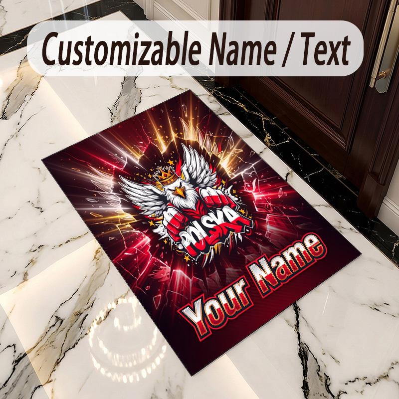 Crystal Velvet Rug Poland Football Print Custom Name Text Floor Mat Home Decor