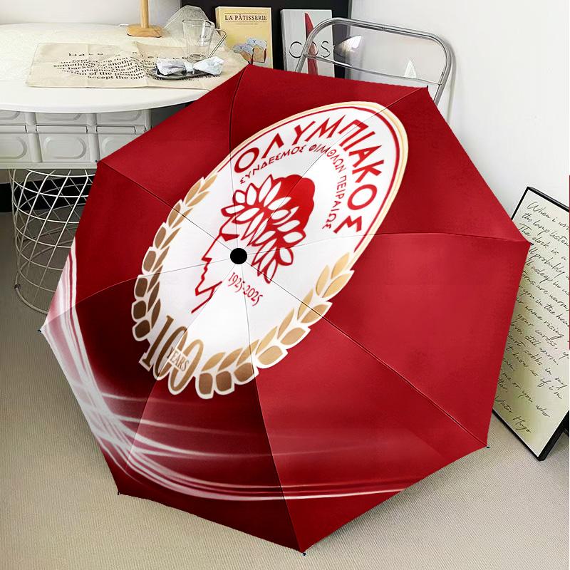 Olympiacos Fc Crest Design Automatic Folding Umbrella - 8-Rib Travel Umbrella with Auto Open/Close & Portable Gifts for holidays or birthdays