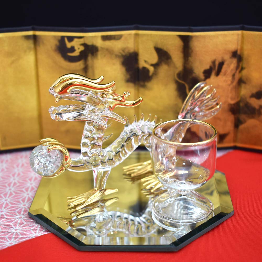 Fourcart Handmade Glass Feng Shui Purification Dragon with Ball, 4-inch x 3-Piece Set