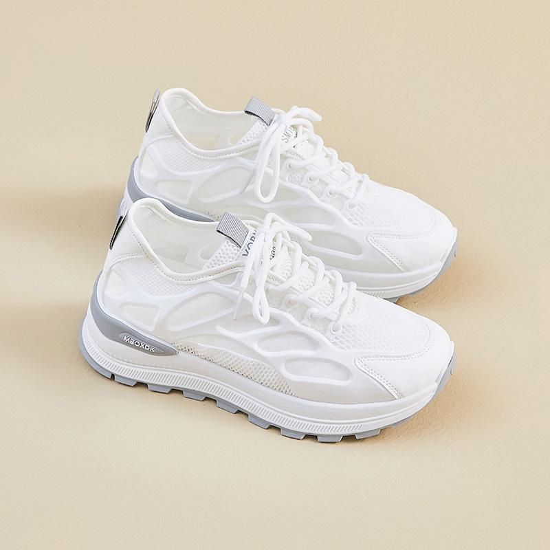 Height-increasing little white shoes 2025 new summer mesh breathable wedge heel mesh shoes thick-soled hollowed-out casual dad shoes women's shoes