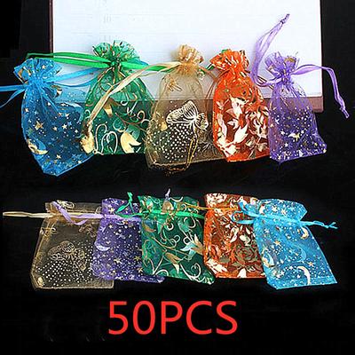 Sacchetti regalo in organza 50 pezzi, colori misti, sacchetti di caramelle, feste, matrimoni, souvenir, sacchetti da imballaggio, decorazioni nuziali