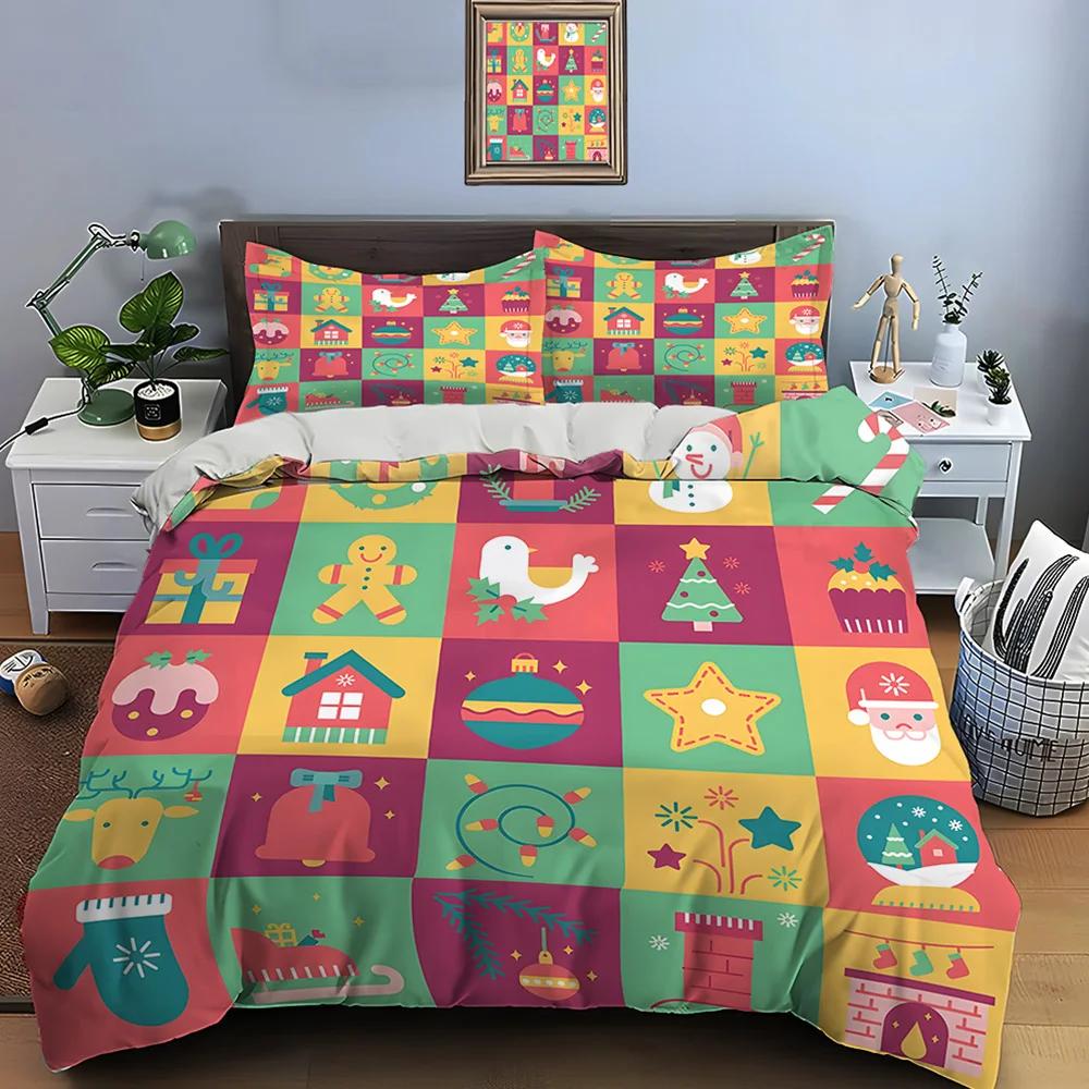 Christmas Print Bedding Set Duvet Cover 1 Duvet Cover 2 Pillowcases Adult and Kids Bedding Set Luxury Holiday Christmas Gifts