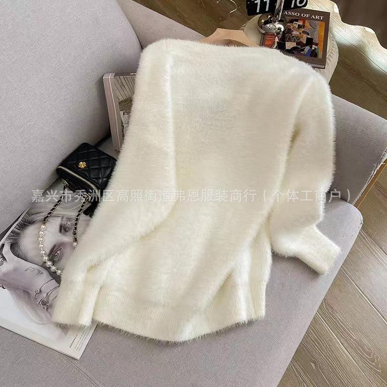 White Imitation Mink Sweater Cardigan Women's Autumn and Winter New Soft Top Thickened Loose Lazy Wind Knitted Sweater Jacket