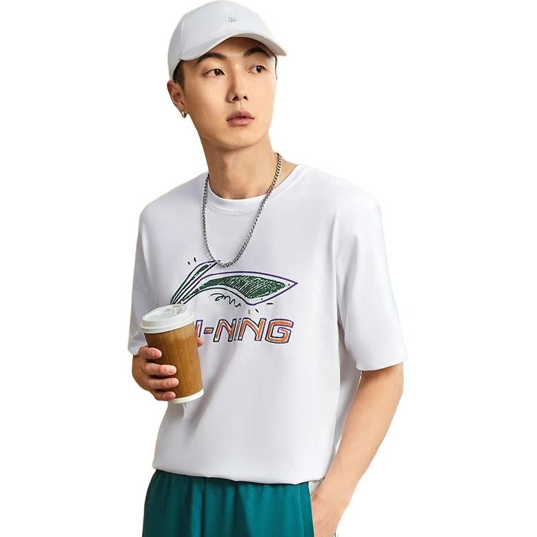 Li-Ning Graffiti Logo Print Sports Crew Neck T-Shirt Men Tops White AHSS879-4