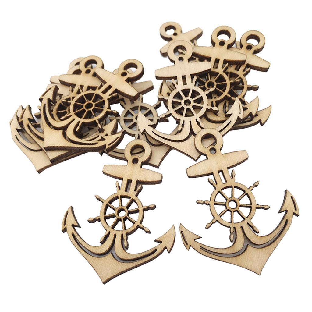 10pcs Unfinished Wooden Anchor Shapes Hanging Gift Tags Embellishment Crafts CDN