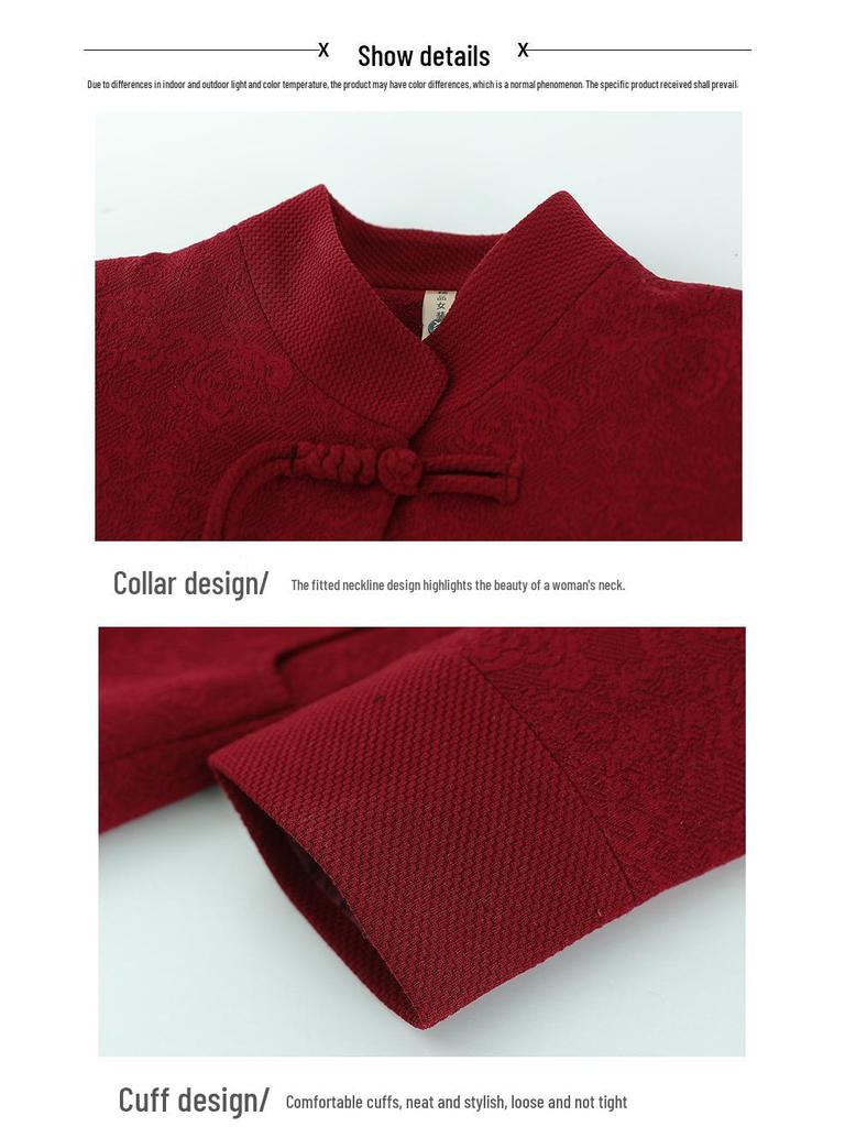 Women's Plus Velvet Thickened Tang Suit for Autumn/Winter - Warm Woolen Top for Elderly Grandmother