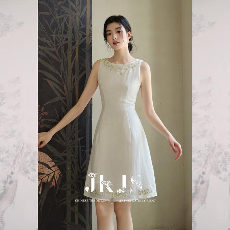 JK&JS Tencel Linen Embroidered A-line Dress