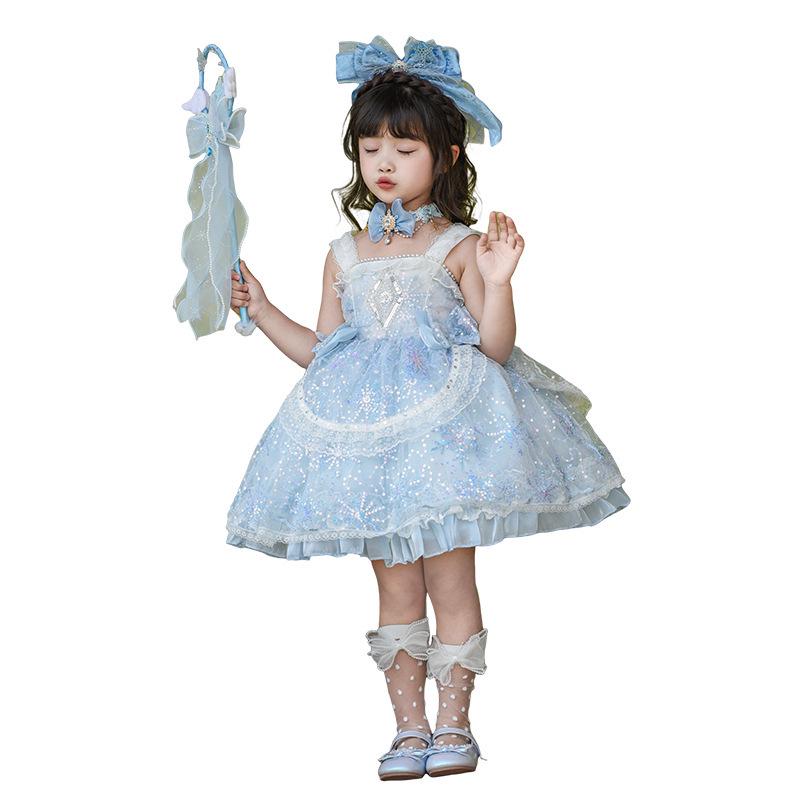 New Girls' Stylish Lolita Princess Blue Dress - Baby & Little Girl Puff Skirt Clothing
