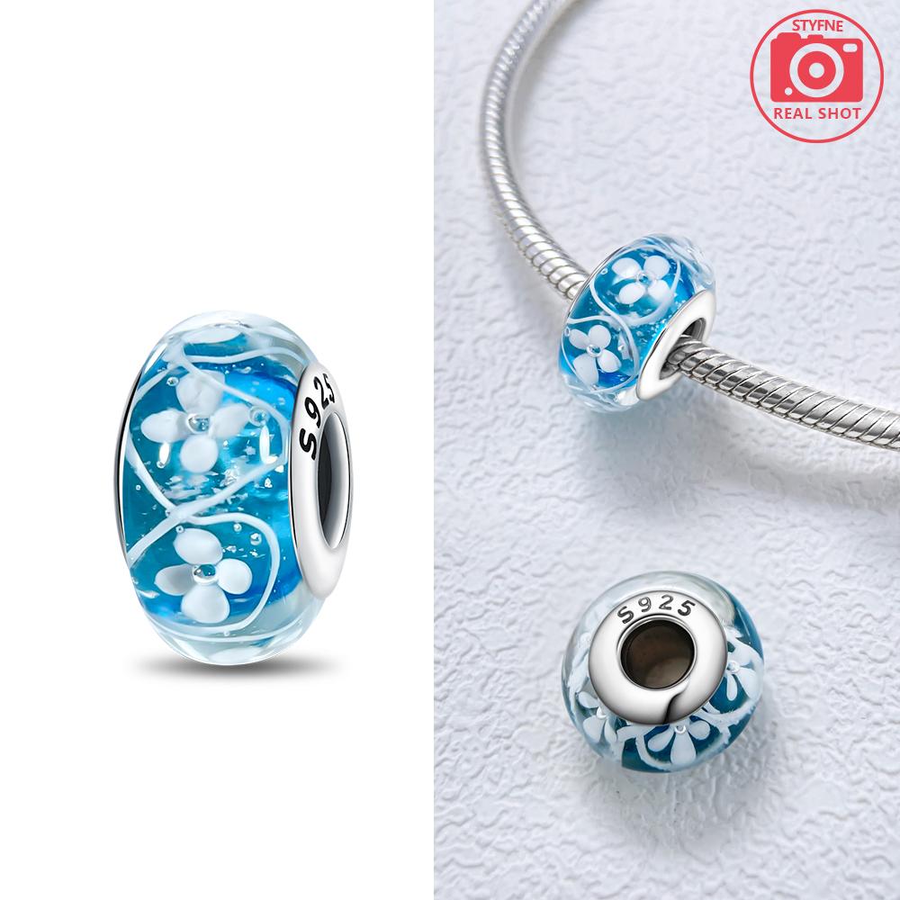 Pink Flowers Murano Original Glass Beads Copper Colors For Charms Copper Colors Original Bracelet For Jewelry Making