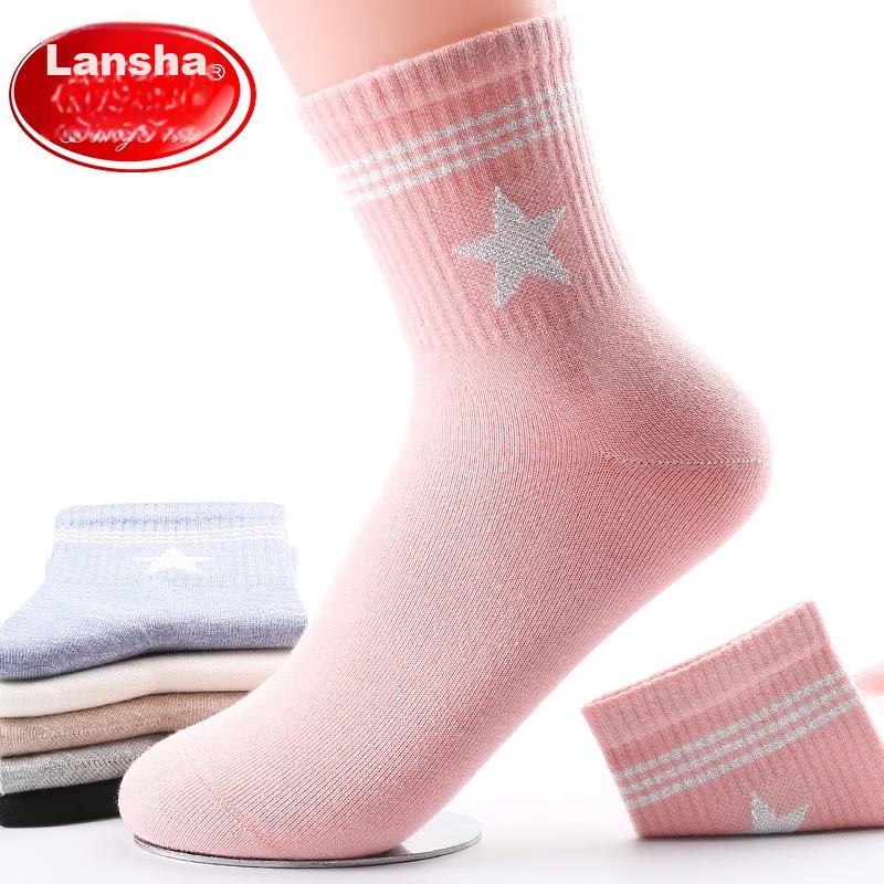 Women's Pure Cotton Mid-Calf Socks, All-Cotton Sweat-Absorbing Breathable Comfortable Ladies' Cotton Socks Gift Box 6 Pairs Six Colors Each