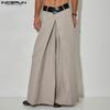 Men Patchwork Zipper Waist Pleating Casual Long Wide Legs Pants Trousers