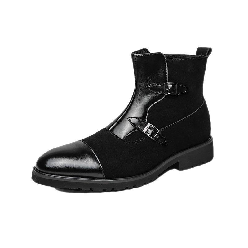 British Style Men's Medium and High-top Leather Shoes Brock Business Casual Short Boots Fashionable Retro Pointed Heightening Martin Boots