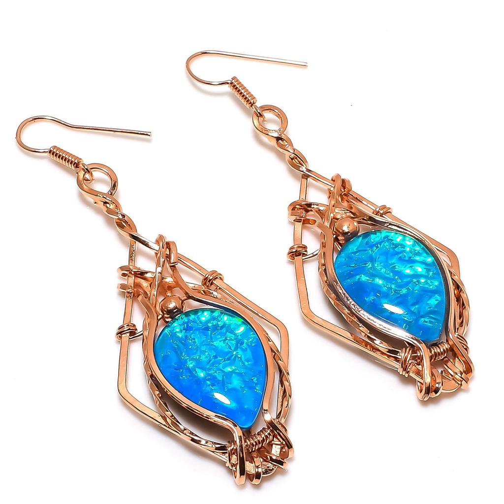 Australian Triplet Opal Earrings, 999 Copper Wire Wrapped Earrings, Handmade Gemstone Jewelry Earrings For Memorial Day