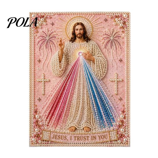 Kit Pittura Artistica Mary con Texture Perlescente 3D, Sacra Misericordia Gesù Fede Religiosa Kit Artigianale Fai da Te Finto per Adulti Principianti Decorazione Murale Cristiana