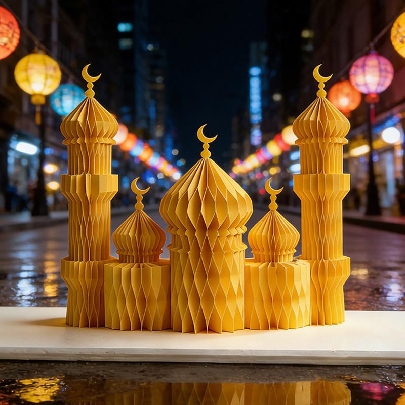 1/3/5Pcs 3D Honeycomb Ornaments For Ramadan Home Desktop Decor Eid Al Fitr Paper Arteid Mubarak Islamic Party Decor