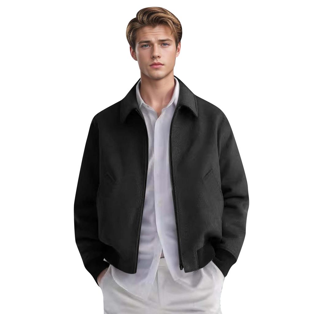 Men's Solid Color Lapel Woolen Coat Casual Slim Fit British Style Jacket