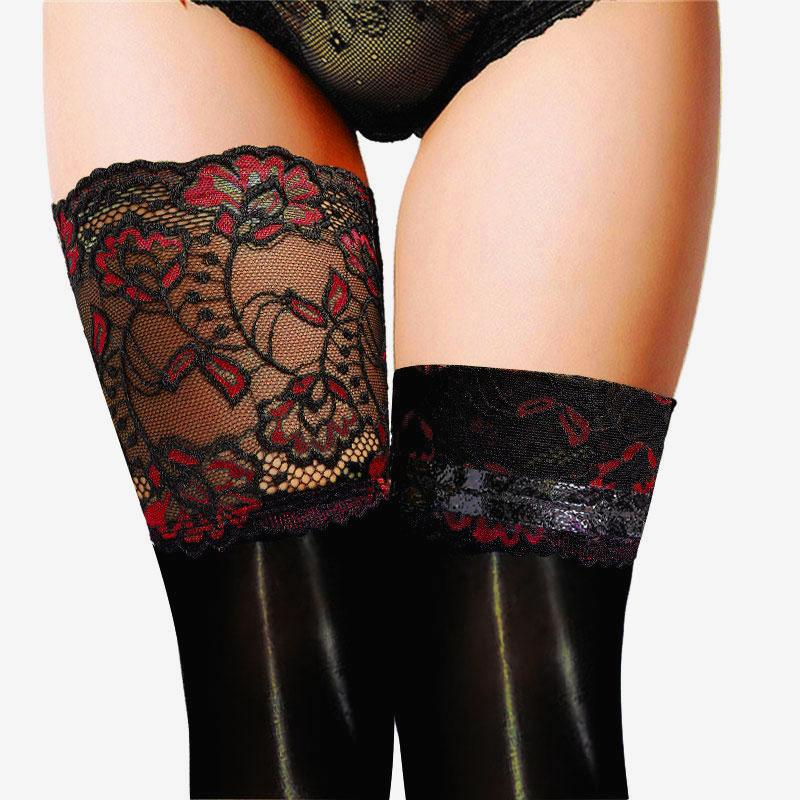 

Red Blue Lace 15Cm With Double Layer Anti Slip Silicone Over Knee Sock 8D Shining Oil Stockings Women Smooth Wear-Resistant One Size