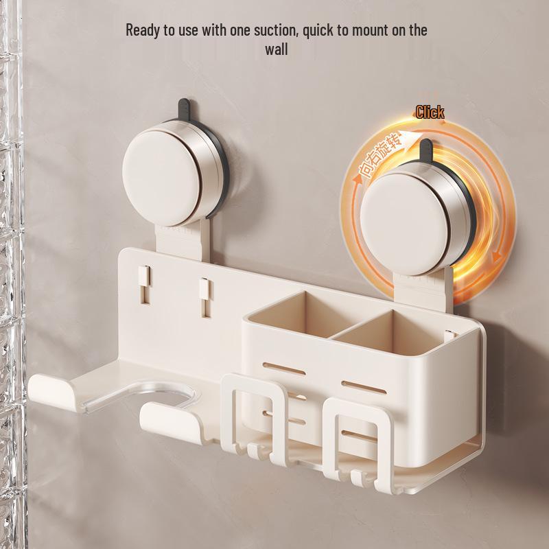Wall-Mounted No-Drill Bathroom Stand: Electric Toothbrush & Hair Dryer Holder with Mouthwash Cup