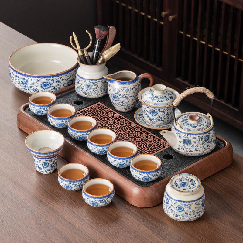 Office tea brewing special Ru kiln Kung Fu tea set, household ceramic teapot, teacup, tea table, a complete set