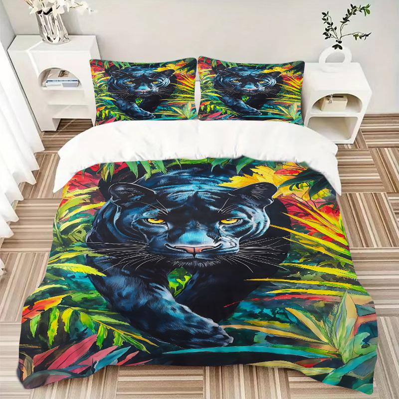 3pcs Panther, Jungle Duvet Cover Set -Includes 1 Duvet Cover and 2 Pillowcases, No Quilt Core, All-Season Home Decor  yy251111113