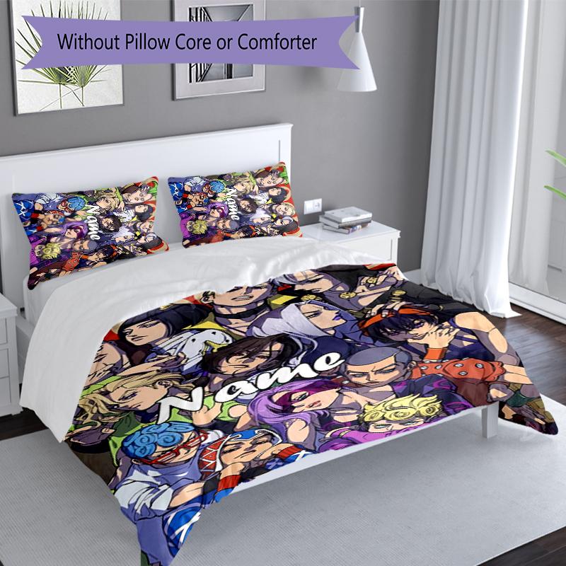 3pcs Custom Name JoJo's Bizarre Adventure Set,Includes 1 Duvet Cover and 2 Pillowcases,All-season Bedroom Decor