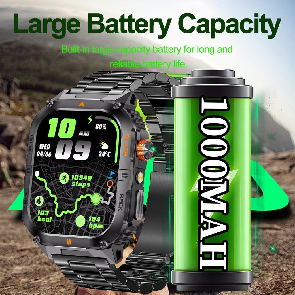1000mAh Super Capacity Battery Adult Men Smart Watch 2.0-inch Large Screen Bluetooth Call IP68 Waterproof SmartWatch Sports