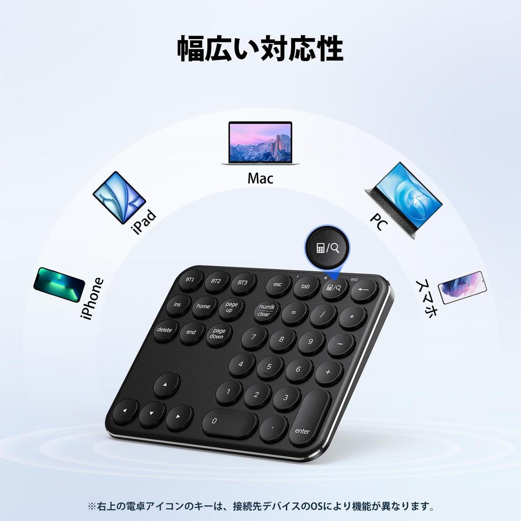 iClever IC-KP11 Numeric Keypad, Bluetooth Wireless Number Keyboard with Pantograph, Type-C Charging, Ultra-Slim Metal Construction, Numlock Link,