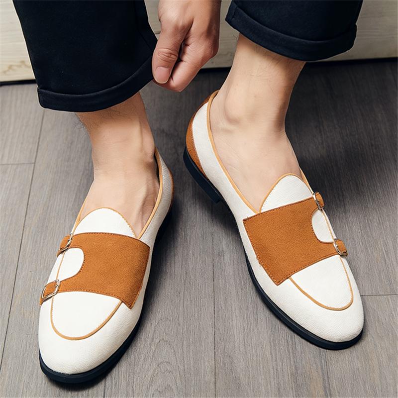 Trend Nieuwe Witte Groene Canvas Monk Strap Rijschoenen Voor Mannen Formeel Avond Bruiloft Kantoor Schoenen Sapato Social Masculino