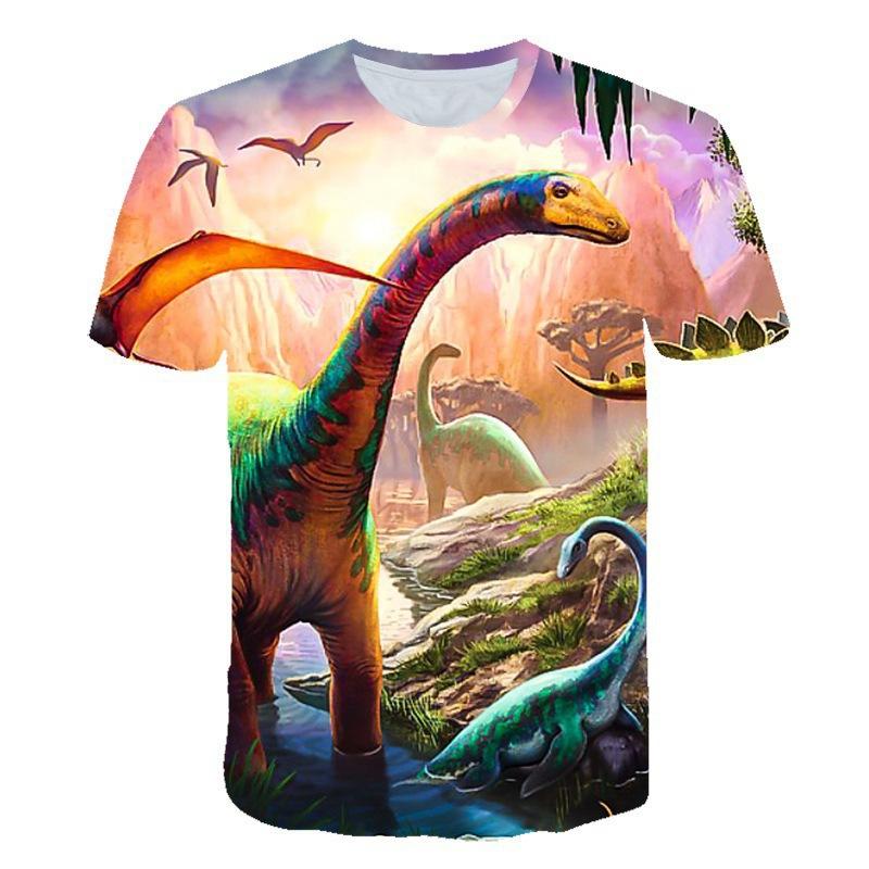 Sommar Rundhals Dinosauriemönster 3D-tryck Topp Trendig Casual Kortärmad Herr T-shirts