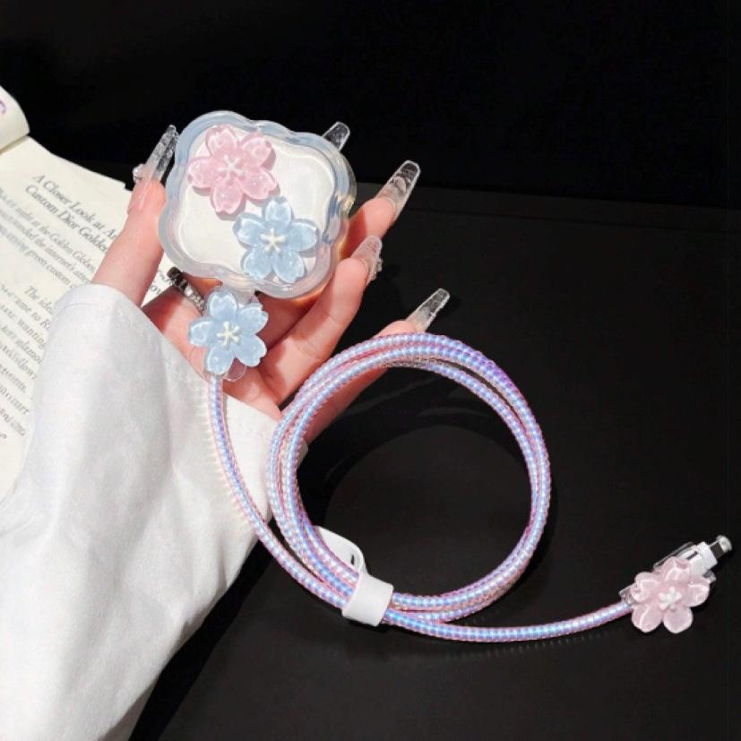 Summer Flower Is Suitable for Apple 40w Charging Head Protective Cover Is Suitable for 17promax Data Cable iPhone16 15