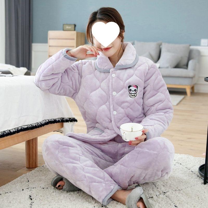 Dámské pyžamo třívrstvé zesílené a roztomilé zimní lze nosit velká velikost teplé polstrované domácí oblečení