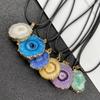 Seven-Color Crystal Sunflower Pendant Necklace with Gold Edging