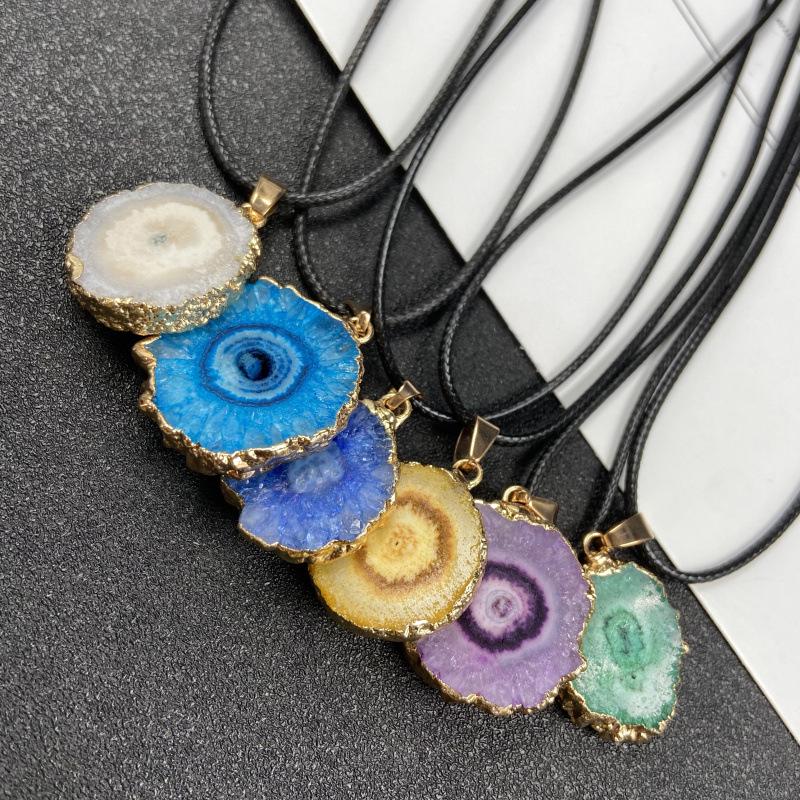 Seven-Color Crystal Sunflower Pendant Necklace with Gold Edging