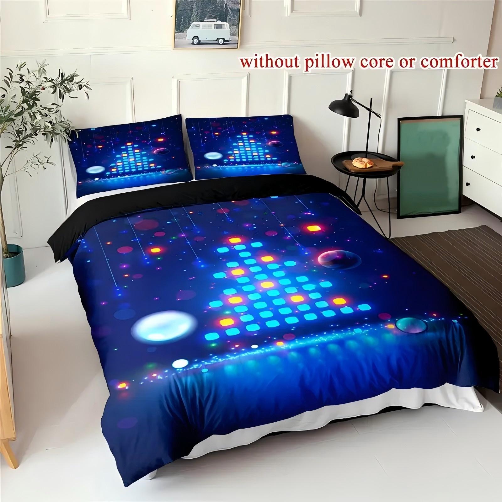 

Blue Neon Light Game Christmas Tree Pattern 3D Print Duvet Cover Modern Art Style Polyester Bed Set Home Quilt Cover Pillowcase 135x200cm 2pcs