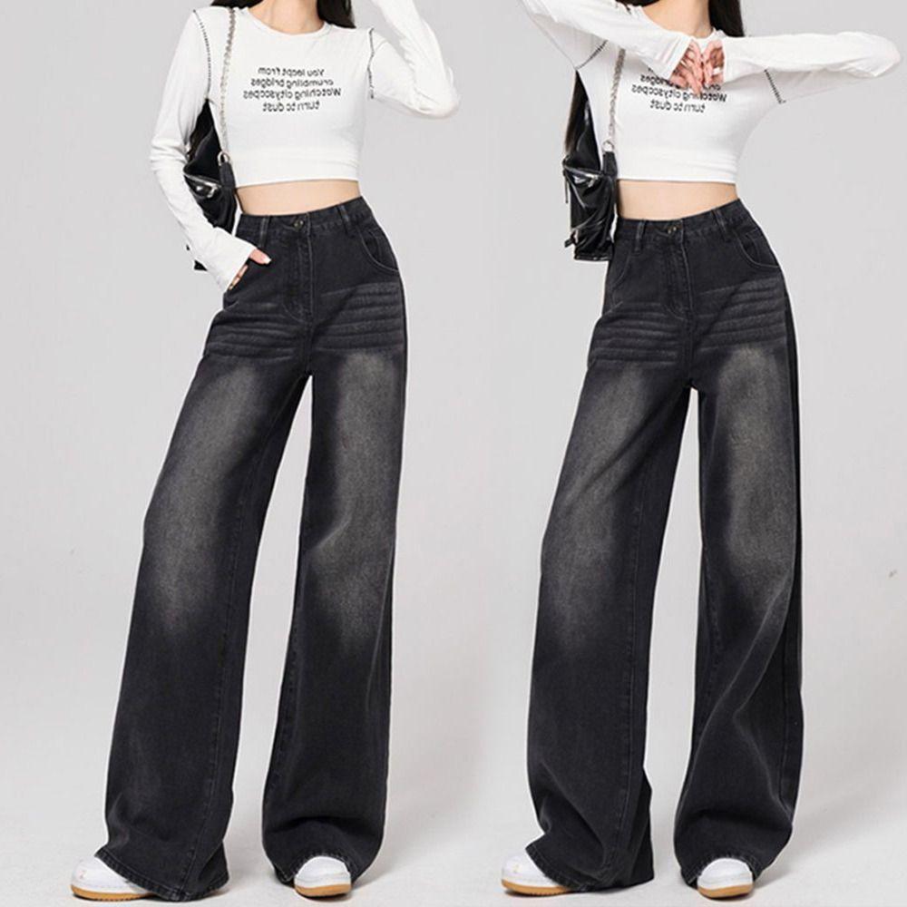 Loose Retro Jeans Women Straight Leg Baggy Denim Pants Fashion Cowboy Trousers  Girls Lady