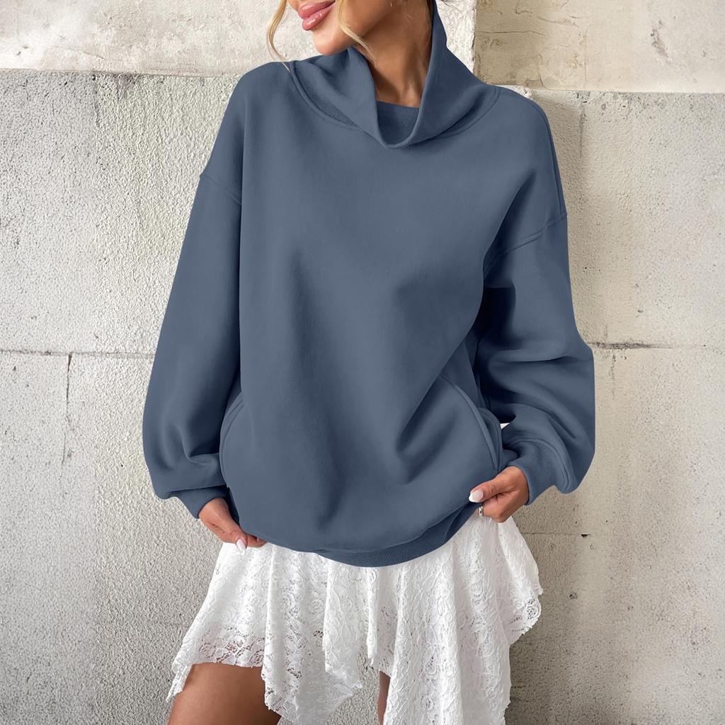Women's Casual And Fashionable High Tie Pocket Long Sleeved Half Zip Hoodie