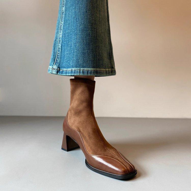 

[Ushilai] French thin boots high heels short boots women s 2025 autumn and winter new thin fashion boots large size shoes 42