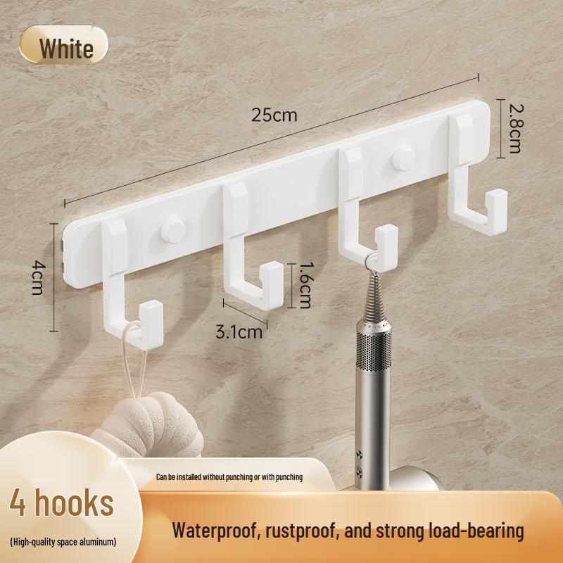 Space-Saving Aluminum Bathroom Towel Rack with Hooks for Wall or Door Mounting
