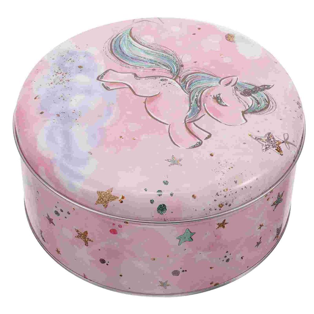 Cookie Tin with Lid Round Tinplate Candy Box Holiday Metal Container for Cookie Candy Snack Unicorn Cookie Box